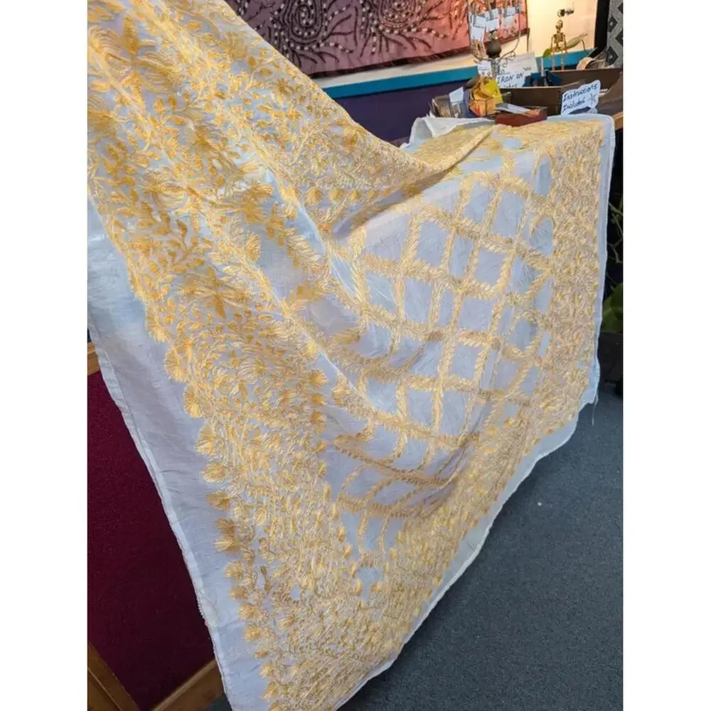 Large Yellow Embroidered Shawl Cloth from India